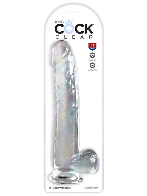 KING COCK CLEAR 11 IN. WITH BALLS - CLEAR